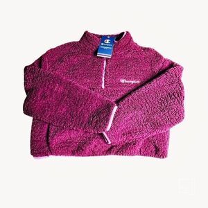 NEW Champion cozy coat cropped fleece fuzzy venture purple L